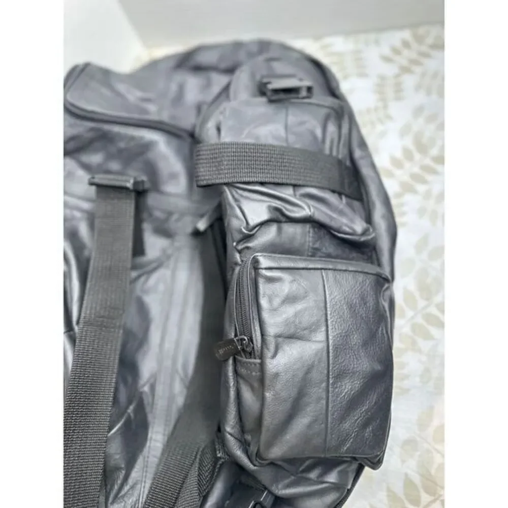 Carroll 2 Piece Leather Motorcycle Backpack RUCKSACK‎ Black And Bonus Bag Large